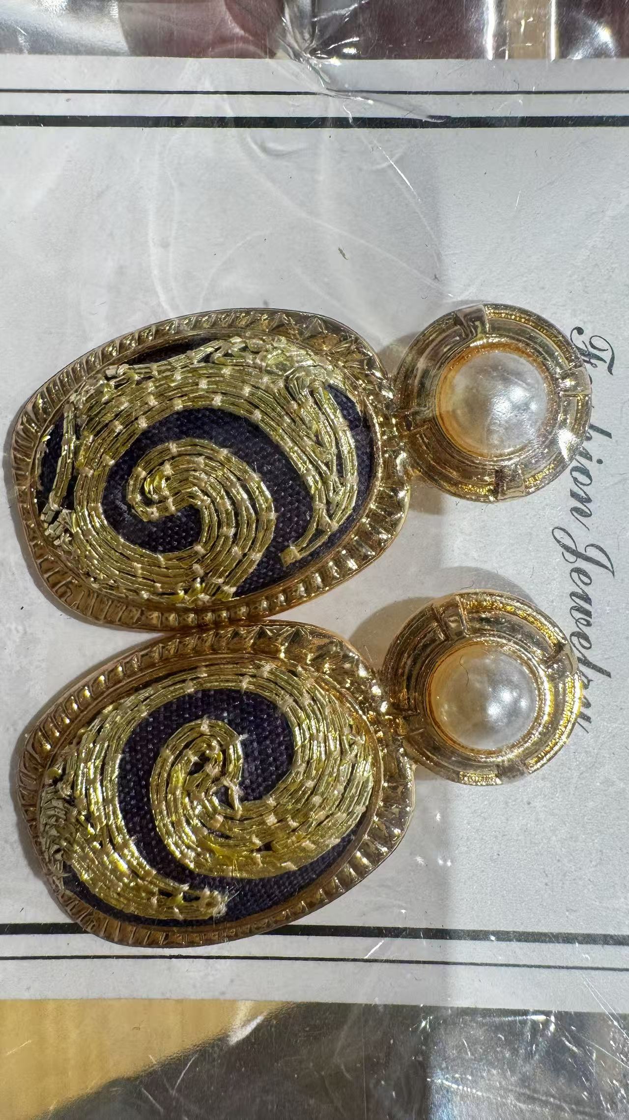 Gold Silk Embroidery Earrings